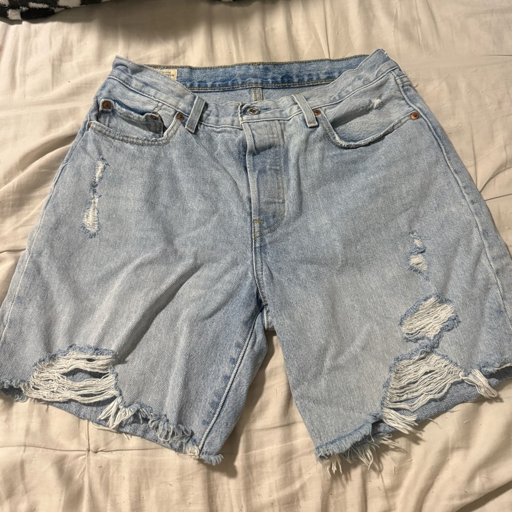 Levi's 501 Light Blue Ripped Jean Shorts